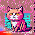 Firefly cat emotional in sea use pixle art in pink tone 90640